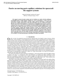 Passive No Moving Parts Capillary Solutions for Spacecraft Life Support Systems