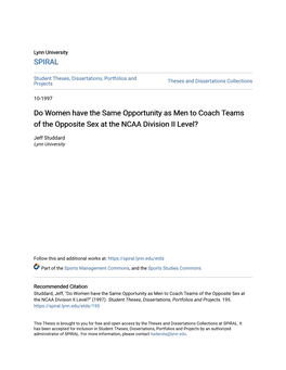 Do Women Have the Same Opportunity As Men to Coach Teams of the Opposite Sex at the NCAA Division II Level?