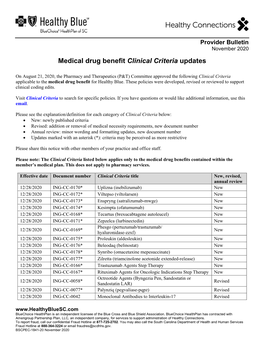 Medical Drug Benefit Clinical Criteria Updates