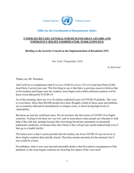 United Nations Nations Unies Office for the Coordination Of