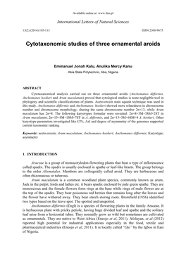 Cytotaxonomic Studies of Three Ornamental Aroids