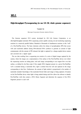 High-Throughput Pyrosequencing (To Use GS 20; Whole Genome Sequencer)