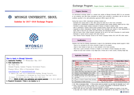 MYONGJI UNIVERSITY, SEOUL Conditions Specified in the Valid Partnership Agreement (MOU) Signed with MJU