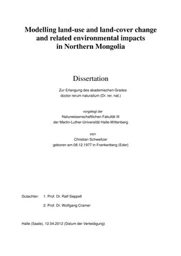 Modelling Land-Use and Land-Cover Change and Related Environmental Impacts in Northern Mongolia