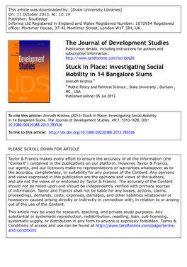 Stuck in Place: Investigating Social Mobility in 14 Bangalore Slums