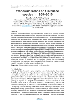 Worldwide Trends on Cistanche Species in 1968–2016