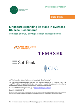 Singapore Expanding Its Stake in Overseas Chinese E-Commerce Temasek and GIC Buying $1 Billion in Alibaba Stock