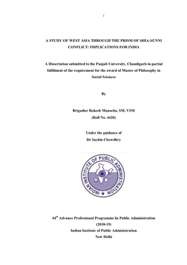 I a STUDY of WEST ASIA THROUGH the PRISM of SHIA-SUNNI