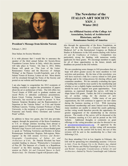 The Newsletter of the ITALIAN ART SOCIETY XXIV, 1 Winter 2012