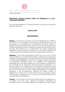 Expediente: Tercera División Grupo XII (Subgrupos a Y B) – Temporada 2020/2021