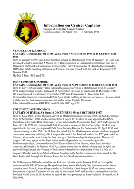 Information on Cruiser Captains Captains of HMS Ajax Leander Cruiser Commissioned 15Th April 1935 – 16 February 1948