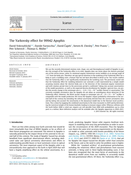 The Yarkovsky Effect for 99942 Apophis ⇑ David Vokrouhlicky´ A, , Davide Farnocchia B, David Cˇapek C, Steven R