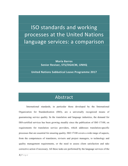 ISO Standards and Working Processes at the United Nations Language Services: a Comparison