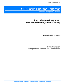 CRS Issue Brief for Congress Received Through the CRS Web