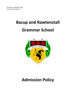 Bacup and Rawtenstall Grammar School Admission Policy