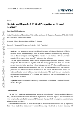 Einstein and Beyond: a Critical Perspective on General Relativity