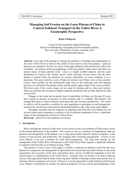 Managing Soil Erosion on the Loess Plateau of China to Control Sediment Transport in the Yellow River-A Geomorphic Perspective