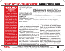 “BULLET BUTTON” / “ASSAULT WEAPON” Quick Reference Guide