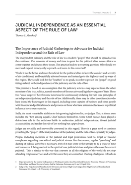 JUDICIAL INDEPENDENCE AS an ESSENTIAL ASPECT of the RULE of LAW1 Thomas S