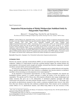 Suspension Polymerization of Methyl Methacrylate Stabilized Solely by Palygorskite Nano Fibers*