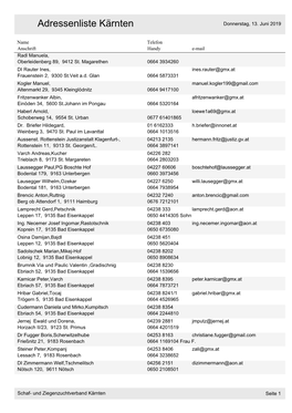 Adressenliste Kärnten Donnerstag, 13