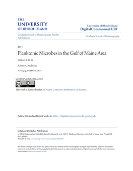 Planktonic Microbes in the Gulf of Maine Area William K.W