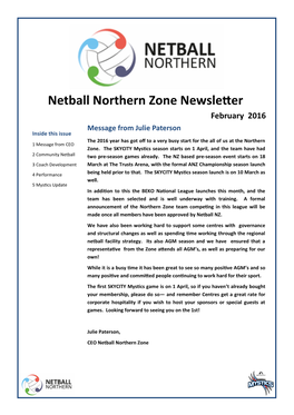 Netball Northern Zone Newsletter