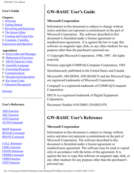 GWBASIC User's Manual