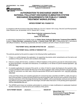 Authorization to Discharge Under the National