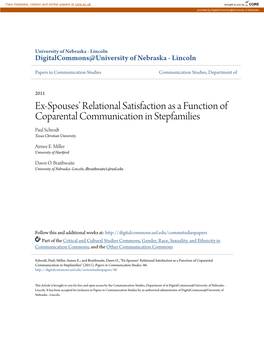 Ex-Spouses' Relational Satisfaction As a Function of Coparental