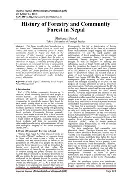 History of Forestry and Community Forest in Nepal