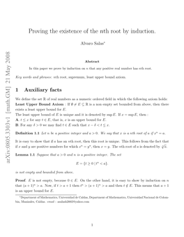 Proving the Existence of the Nth Root by Induction