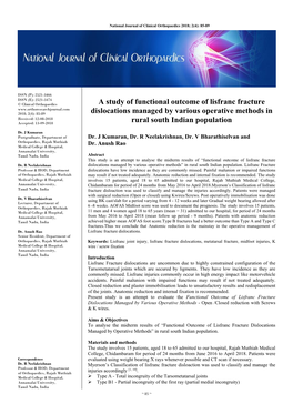 A Study of Functional Outcome of Lisfranc Fracture Dislocations