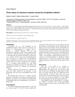 Three Cases of Cutaneous Myiasis Caused by Cordylobia Rodhaini