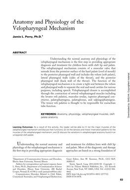 Anatomy and Physiology of the Velopharyngeal Mechanism