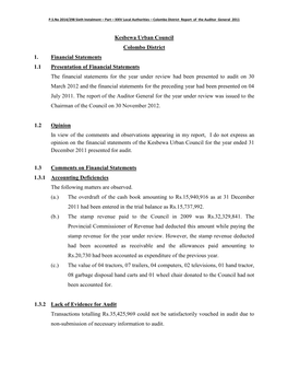 Kesbewa Urban Council Colombo District 1. Financial Statements 1.1