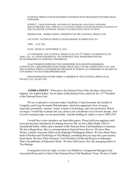 1 ANDREA EDNEY: Welcome to the National Press Club, the Place Where News Happens. I'm Andrea Edney. I'm an Editor at Bloomberg N