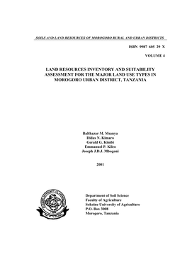Soil and Land Resources of Morogoro Urban District