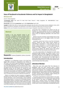 Uses of Facebook to Accelerate Violence and Its Impact in Bangladesh Md Sumon Ali*