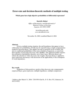 Error-Rate and Decision-Theoretic Methods of Multiple Testing