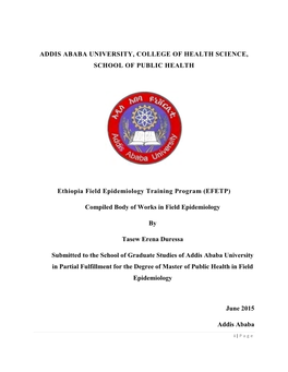 Addis Ababa University, College of Health Science, School of Public Health