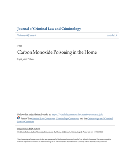 Carbon Monoxide Poisoning in the Home Cyril John Polson