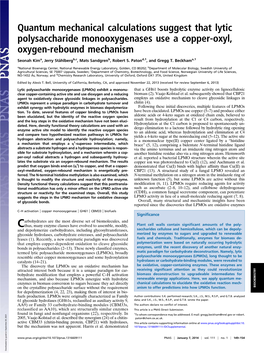 Quantum Mechanical Calculations Suggest That Lytic Polysaccharide Monooxygenases Use a Copper-Oxyl, Oxygen-Rebound Mechanism