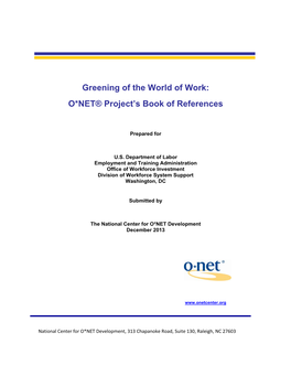 Greening of the World of Work: O*NET® Project’S Book of References