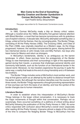 Men Come to the End of Something: Identity Creation and Border Symbolism in Cormac Mccarthy's Border Trilogy