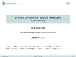Software Development Tools and Frameworks Kick-Off Meeting