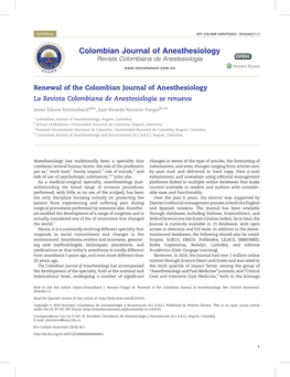 Colombian Journal of Anesthesiology Revista Colombiana De Anestesiología OPENOOPPEENN