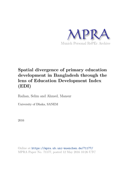 Spatial Divergence of Primary Education Development in Bangladesh Through the Lens of Education Development Index (EDI)