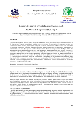 Comparative Analysis of Two Indigenous Nigerian Sands