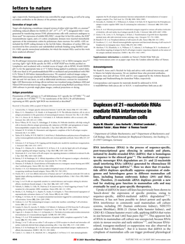 Duplexes of 21±Nucleotide Rnas Mediate RNA Interference in Cultured Mammalian Cells